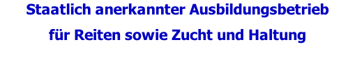 Staatlich anerkannter Ausbildungsbetrieb für Reiten sowie Zucht und Haltung