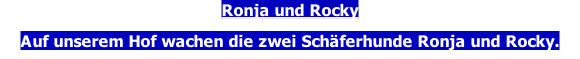 Ronja und Rocky  Auf unserem Hof wachen die zwei Schäferhunde Ronja und Rocky.